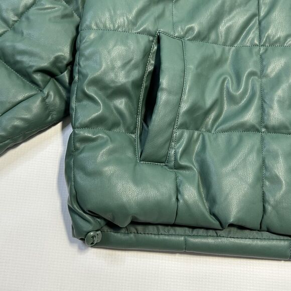 Windsor Love Tree Vegan Leather Puffer Crop Jacket Womens Size Large, Green - Picture 12 of 16
